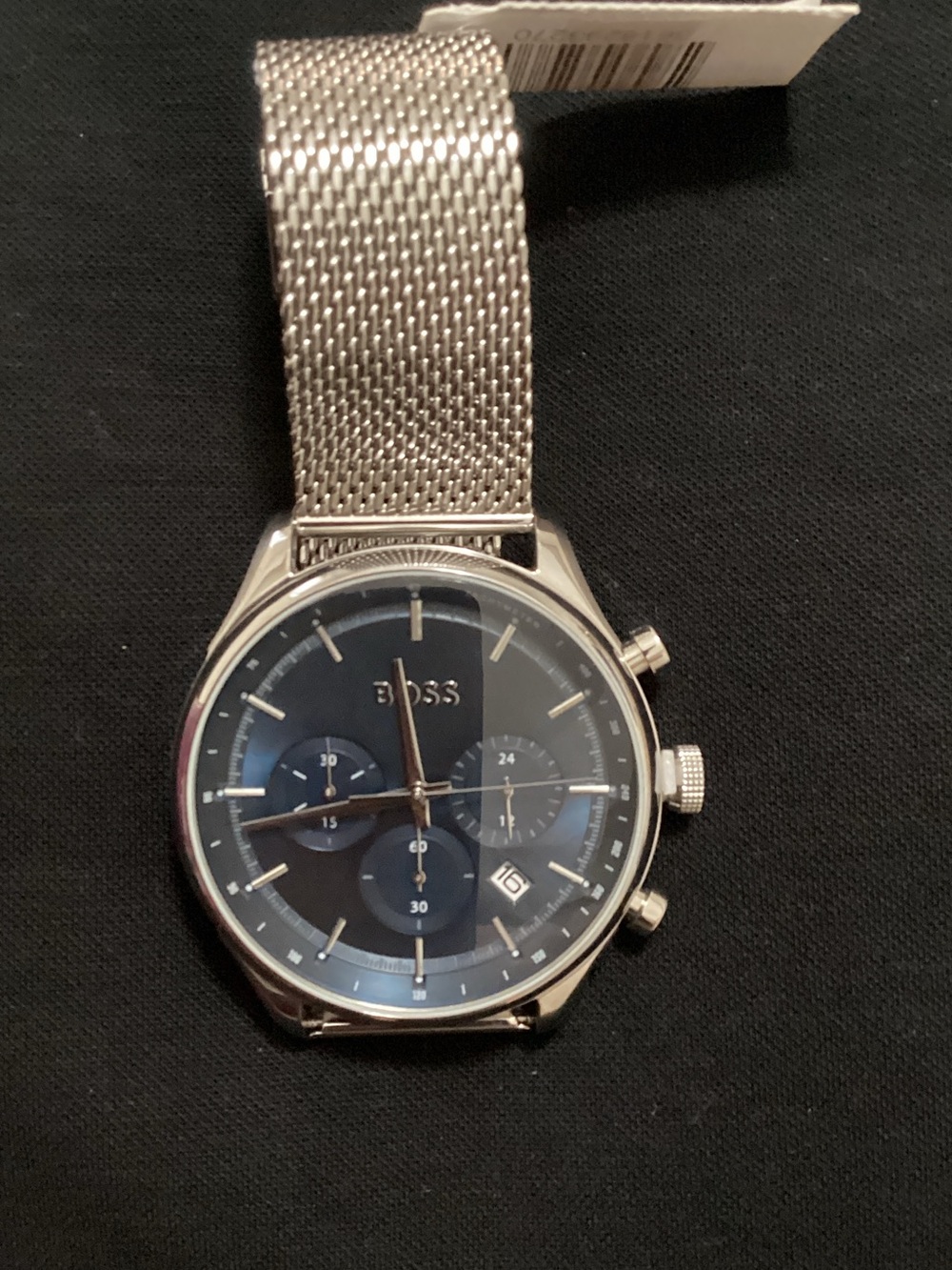 BOSS Silver Mesh Watch with Blue Dial